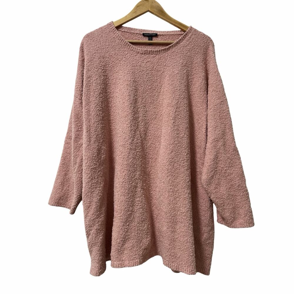 Eileen Fisher Organic Cotton Fleece Boxy Sweater Size 2X Pink Blush Crew Neck